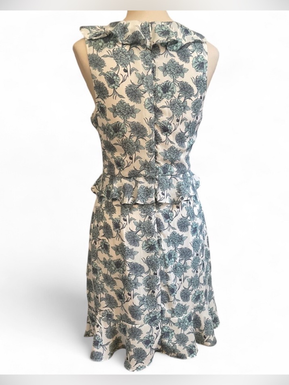 GB Gianni Bini Floral Ruffle V-Neck Peplum Mini Dress Size L Green White - Picture 4 of 9